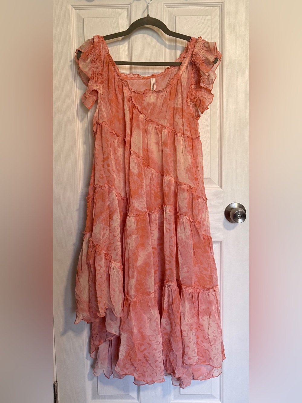 Anthropologie Pink Hanky Sheer Boho Tiered Asymmetrical Dress Size Small - Picture 3 of 8